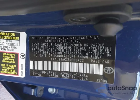 2024 Toyota Camry Hybrid Le z USA, uszkodzony, nr VIN 4T1C31AKXRU066423